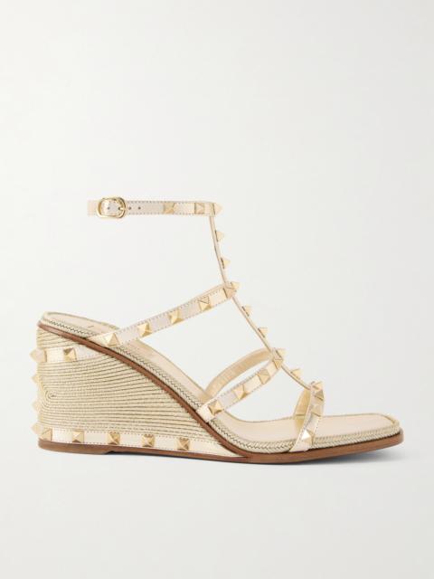 Rockstud Metallic Leather Espadrille Wedge Sandals