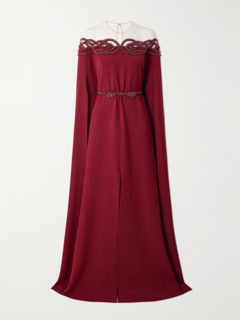 Cape-effect Embellished Cady Gown