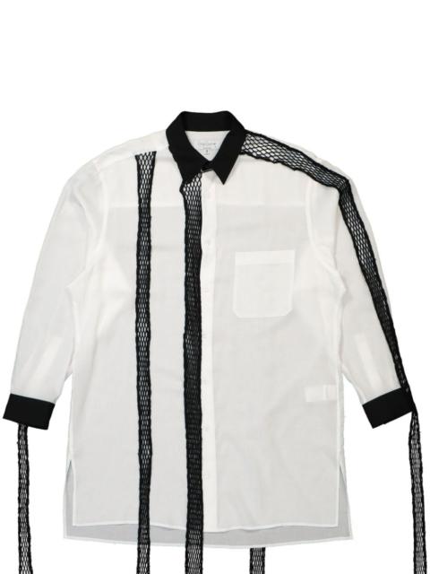 contrasting mesh-detail linen shirt