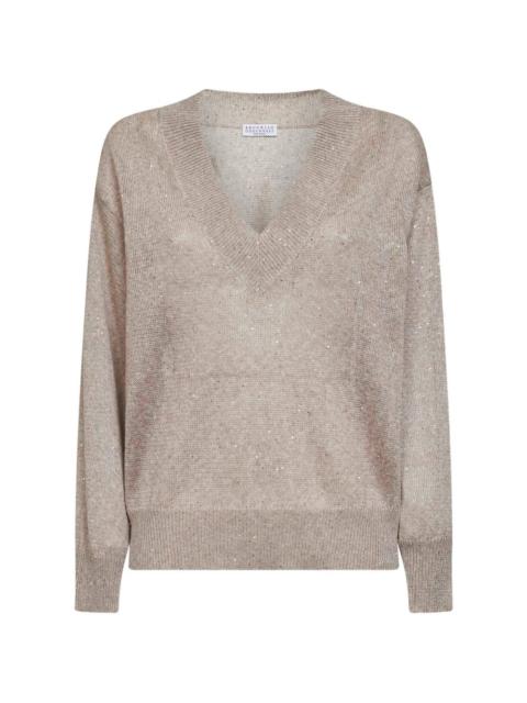 ribbed sequin-embroidered sweater