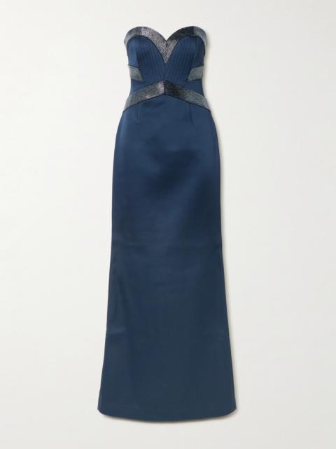 Elivera Strapless Bead-embellished Satin Gown