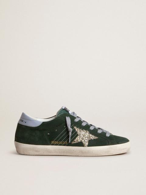 Super-Star in green suede, silver glitter star and leather heel tab