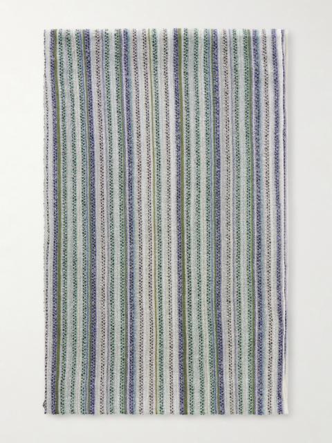 Sequin-trimmed Striped Metallic Crochet-knit Wrap