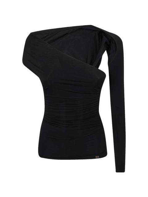 one-shoulder draped top