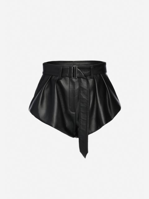 Flared leather shorts in black