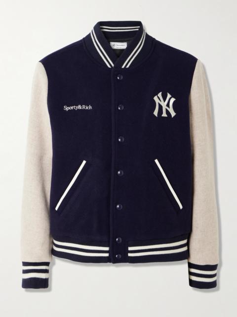 + '47 And New York Yankees Leather-trimmed Embroidered Wool-felt Bomber Jacket