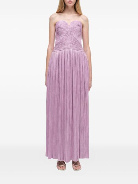 pleated strapless midi party gown