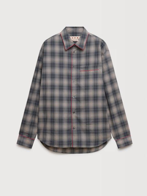 BEIGE E LIGHT BROWN CHECKED POPLIN SHIRT WITH CONTRAST PIPING