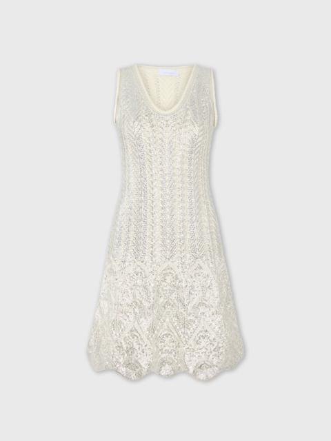 ECRU SHORT DRESS IN COTTON KNIT WITH SILVER INDUCTION