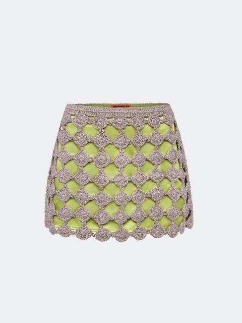 Zera Crochet Mini Skirt In Moss/Satellite Silver
