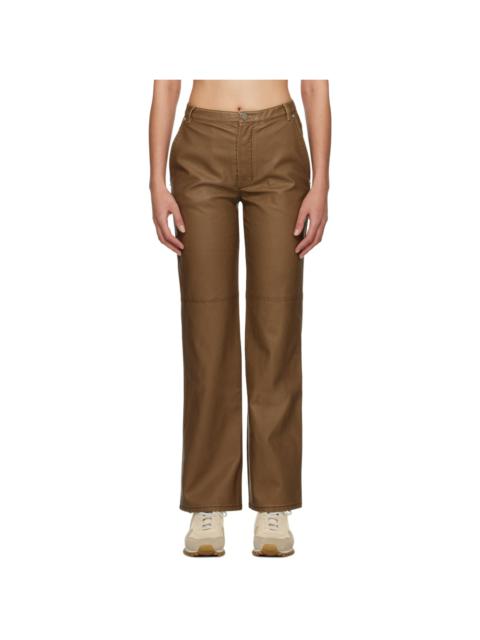 Brown Straight-Leg Faux-Leather Trousers
