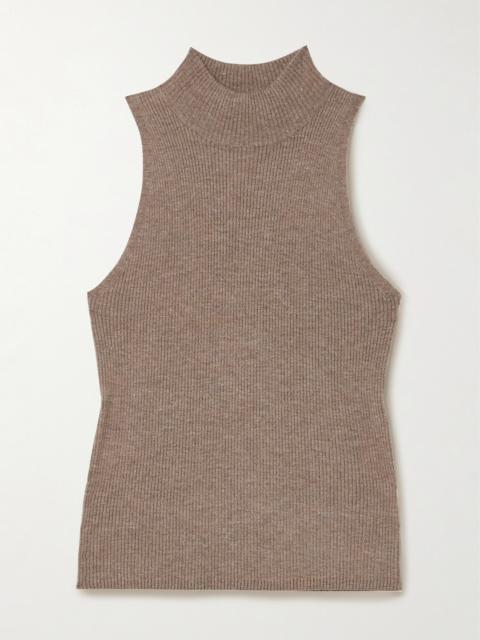 Metallic Ribbed-knit Turtleneck Tank