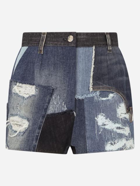 Patchwork denim shorts