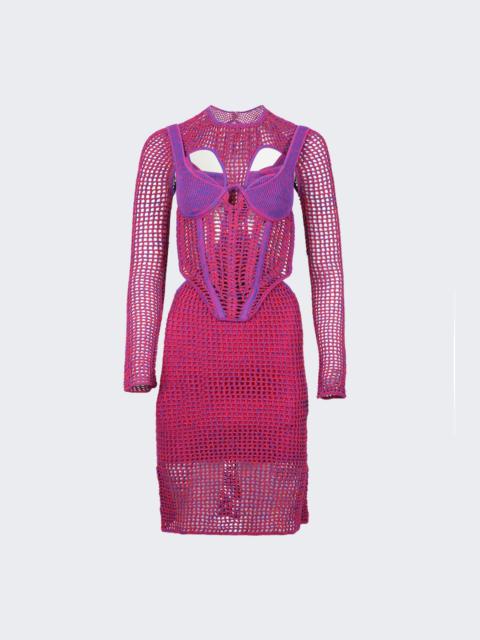 Stirrup Crochet Mini Dress Fuschia
