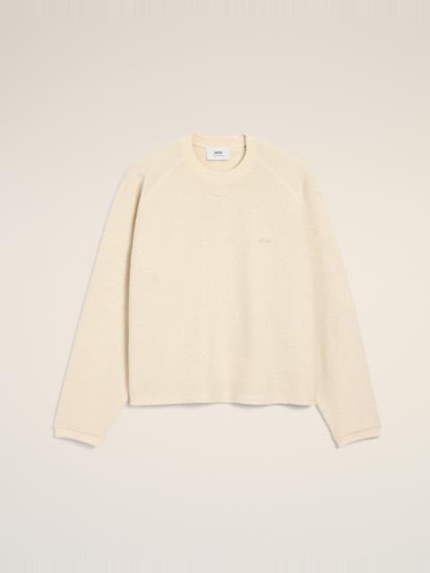 WHITE LEATHER RAGLAN SLEEVED CREWNECK SWEATSHIRT