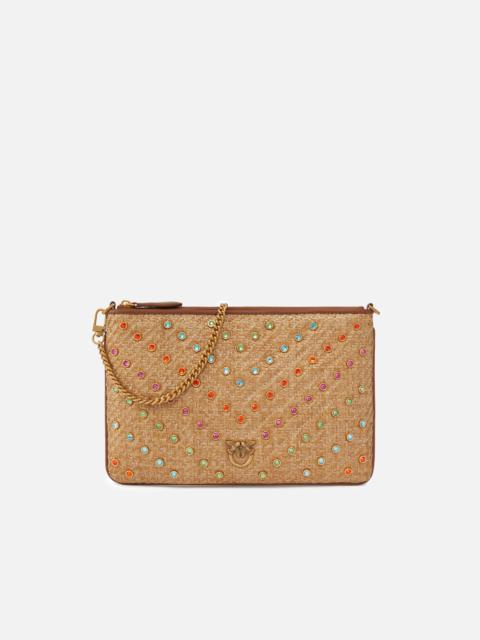 FLAT BAG MEDIUM RAFFIA BAG WITH COLORED RHINESTONES
