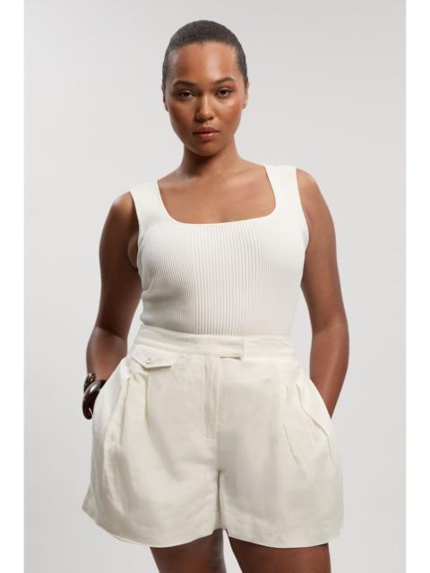 Plus Size Viscose Linen Woven Pocket Detail Short