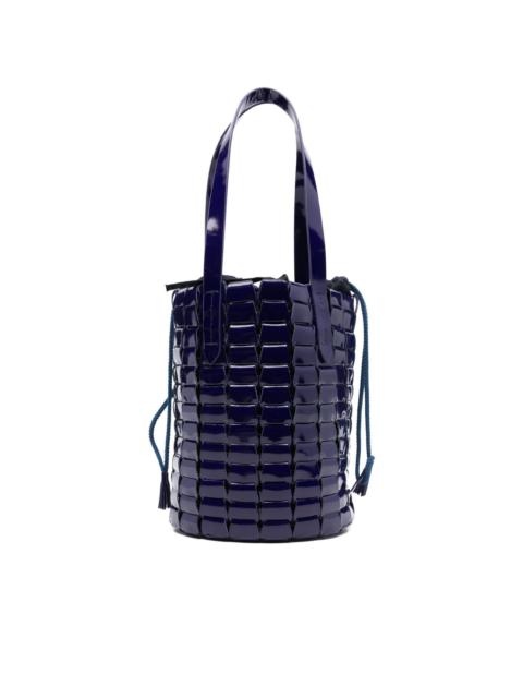 patent leather woven bucket bag