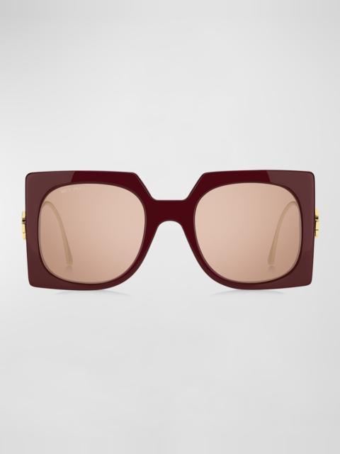 Logo Mixed-Media Square Sunglasses