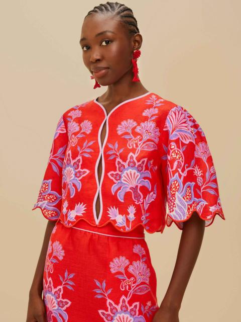 Red Porcelain Garden Euroflax™ Premium Linen Blouse