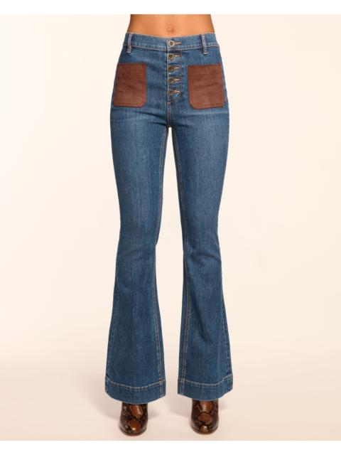 Cindy Faux Suede Trim Flare Jean