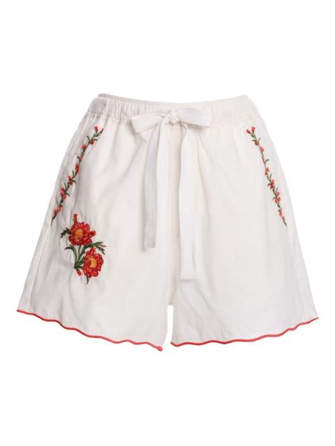 floral-embroidered scalloped-hem shorts
