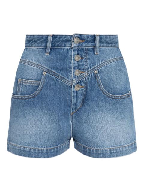 button-fastening denim shorts