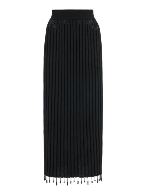 Embellished Plissé-Knit Midi Skirt black
