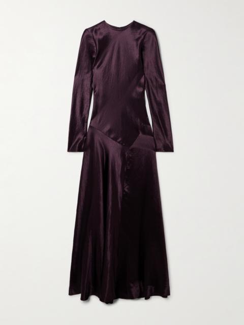 Yara Paneled Hammered-satin Maxi Dress