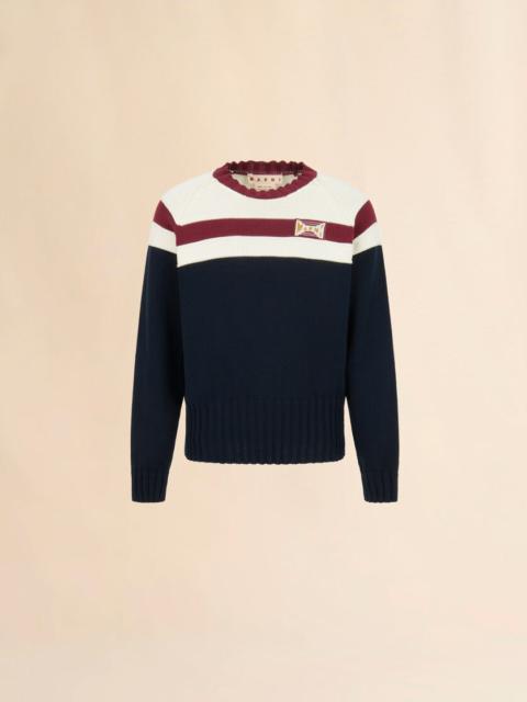 DEEP BLUE COTTON JUMPER WITH CONTRAST STRIPE