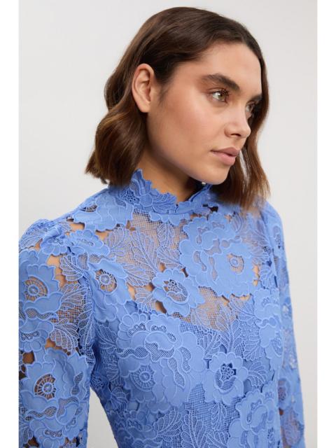 Petite Guipure Lace High Neck Woven Mini Dress