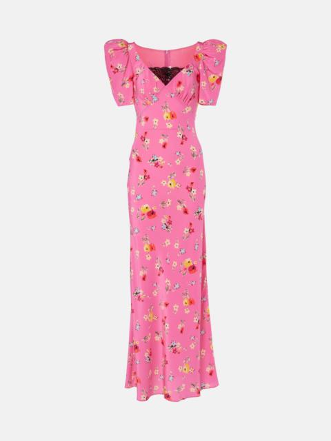 Lace-trimmed silk maxi dress