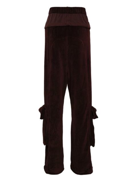rolled-waist velour cargo pants