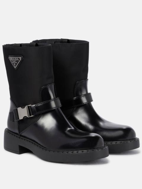 Re-Nylon and leather ankle boots