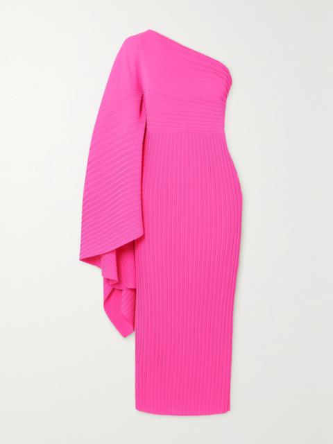 Lenna One-sleeve Draped Plissé-chiffon Midi Dress