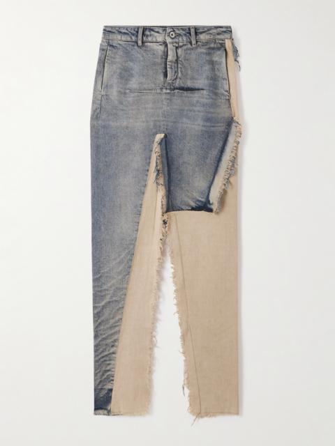 Distressed Cotton-trimmed Denim Maxi Skirt
