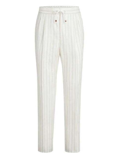 Stripe Linen Pants with Drawstring and Double Pleats