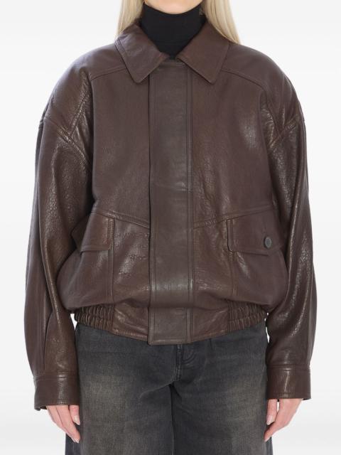pointed-collar balloon-seelves lambskin jacket
