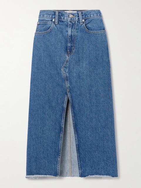 Frayed Denim Midi Skirt