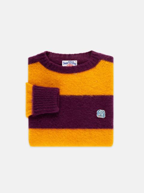 MADE-IN-SCOTLAND PURPLE & YELLOW STRIPE SHAGGY DOG ICON SWEATER - CLASSIC FIT