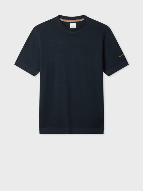 Navy Cotton T-Shirt With Integrated Rib Detail