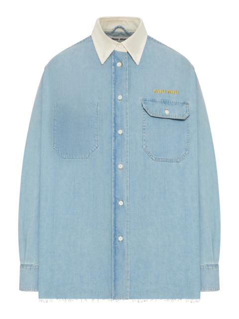 DENIM SHIRT WITH CONTRASTING COLLAR AND EMBROIDERED LOGO