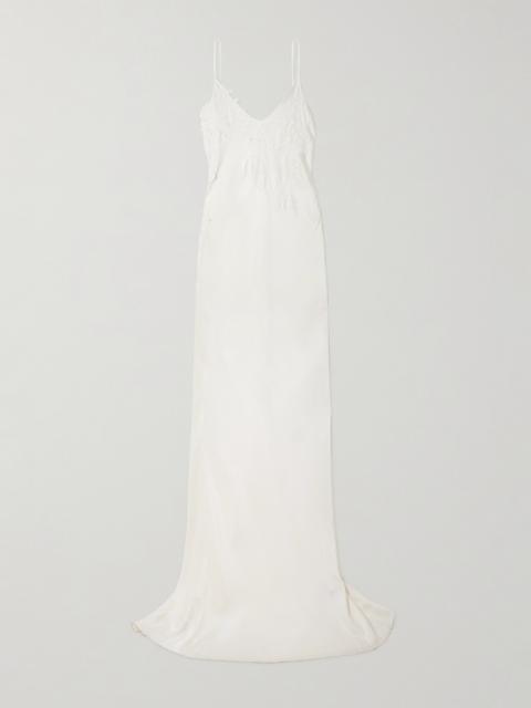 Lace-trimmed Satin-crepe Gown