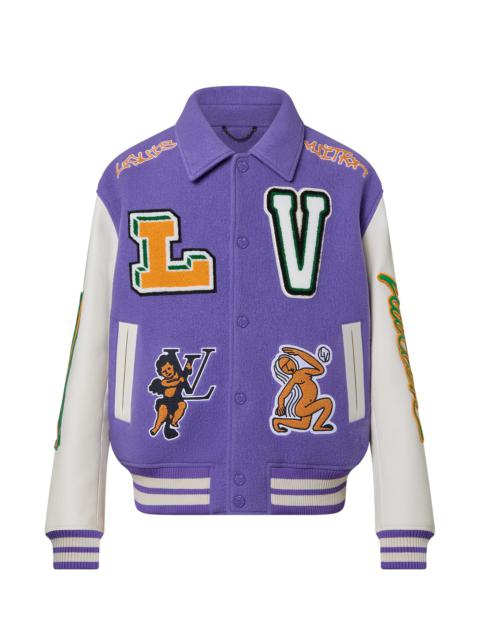 Multi-Patches Mixed Leather Varsity Blouson