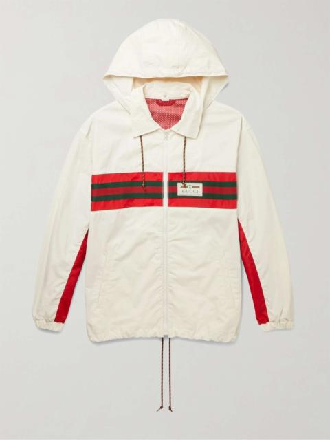 Logo-Appliquéd Striped Hooded Shell Track Jacket
