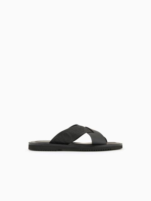 Leather cross-over sandals with logo tape