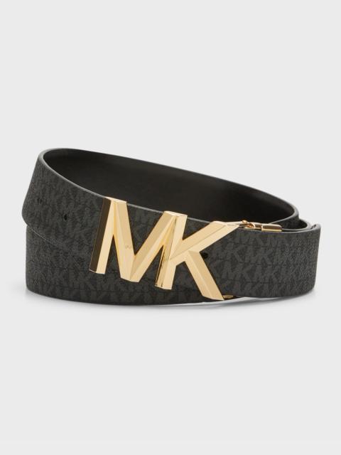 MK Logo Reversible Black Leather Belt