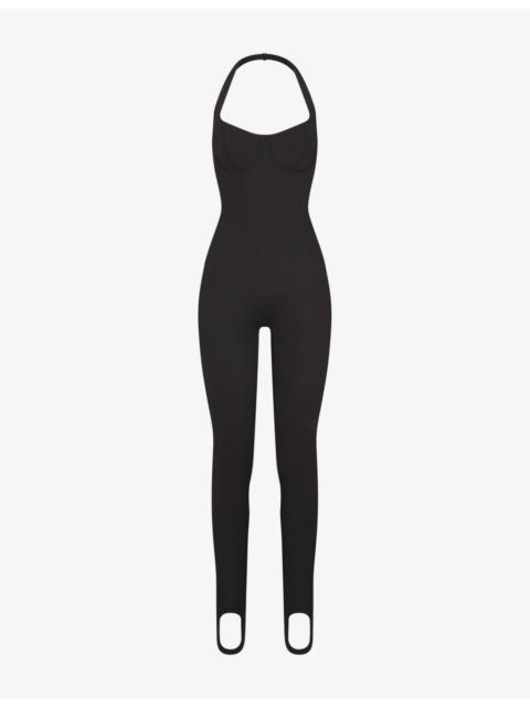 Halter Stirrup Stretch-Jersey Catsuit