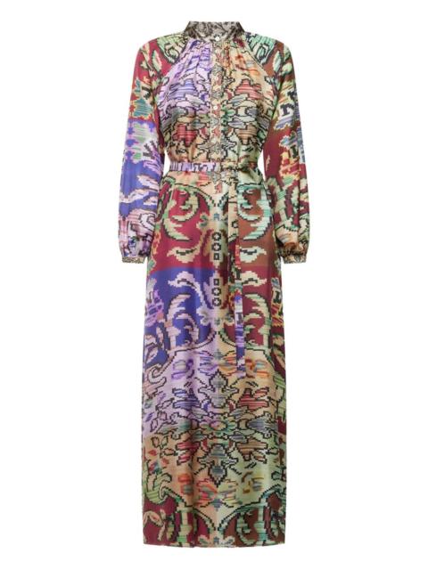 abstract-pattern belted maxi dress