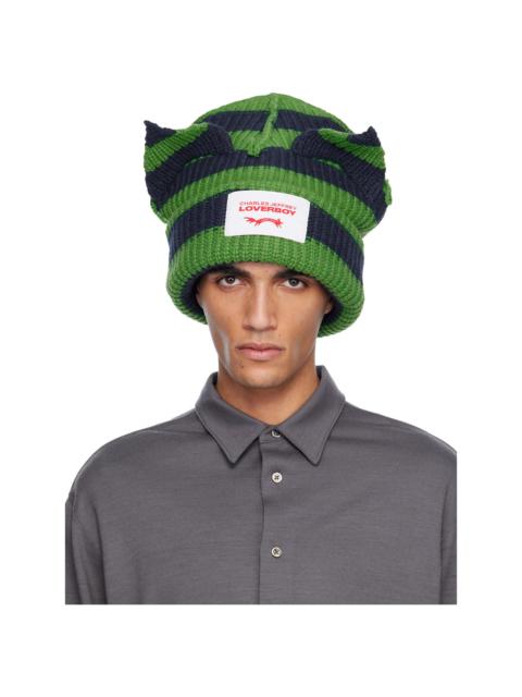 Green & Navy Supersized Chunky Ears Beanie
